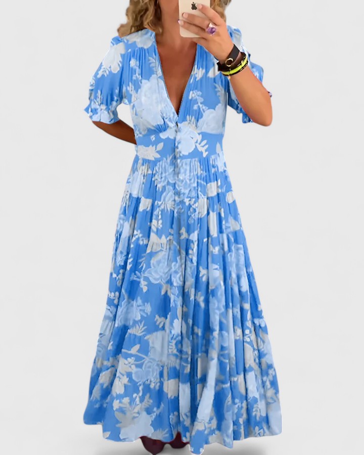 Deirdre – Floral Maxi Dress with V Neckline
