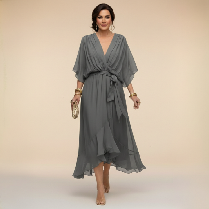 Monica – Flowing V Neck Midi Dress