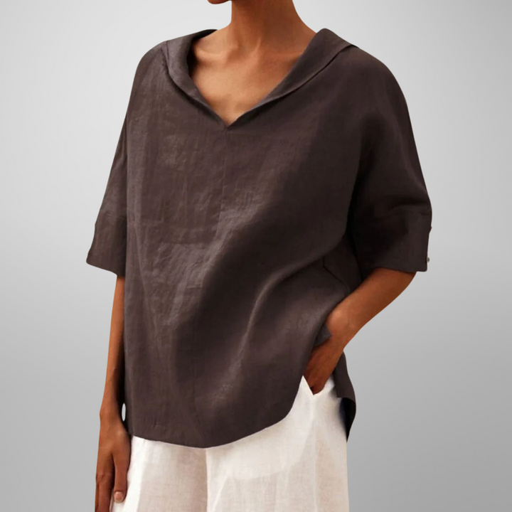 Jean – Casual Button V-Neck Long Sleeve Oversized Blouse