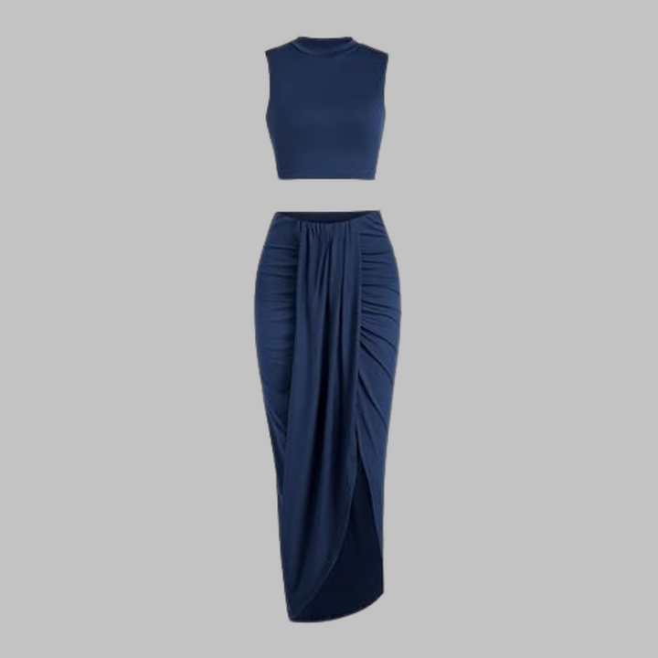Manuela – Elegant Pleated Slit Long Skirt Set