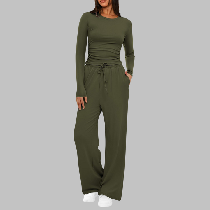 Nancy – Casual Long Sleeve Top and Wide Leg Pants Set