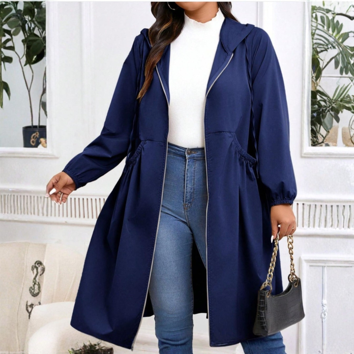 Sally – Casual Plus Size Drawstring Zip-Up Hooded Long Sleeve Coat