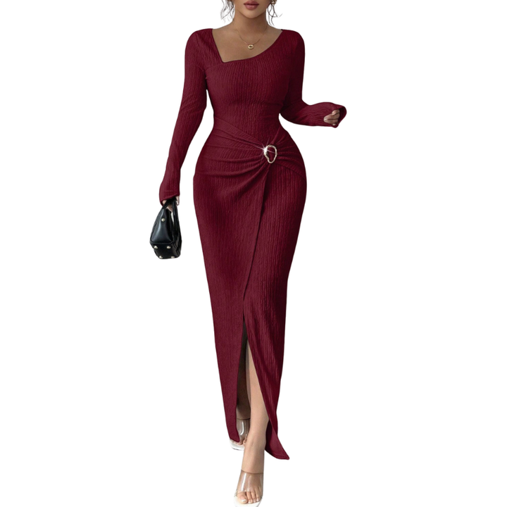 Anthea – Stylish Solid Colour Twisted Long Dress