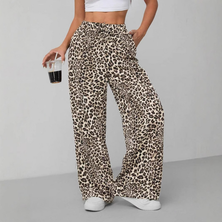 Kathleen – Vintage Leopard Tie Front Wide Leg Trousers