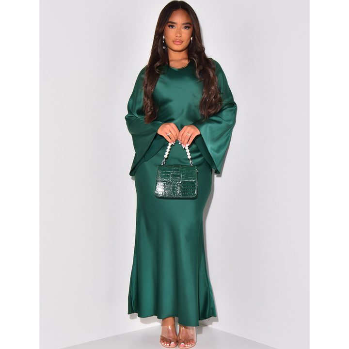 Nancy – Elegant Satin Fitted Tie Back Maxi Dress