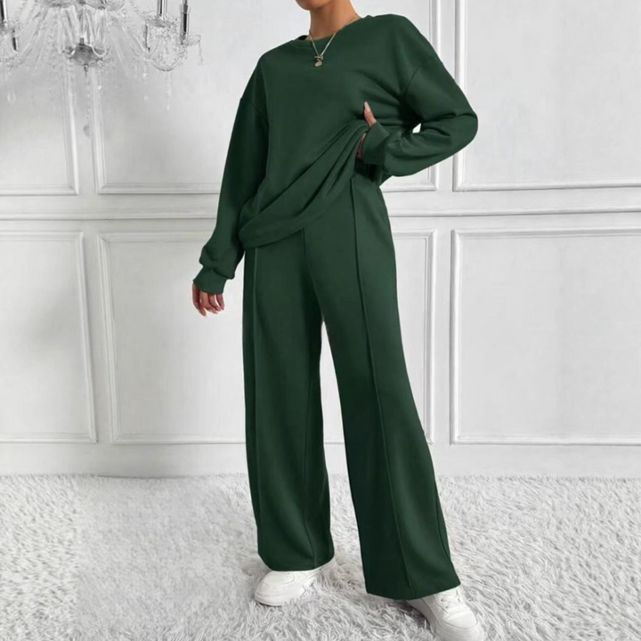 Deirdre – Casual Long Sleeve Sweatshirt and High Waist Pants Set
