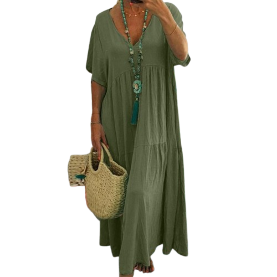 Deirdre – Comfy V-Neck Casual Ruffle Boho Dress
