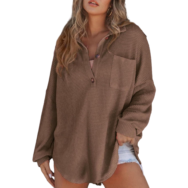 Kathryn – Casual Lightweight Button V-Neck Tunic Blouse