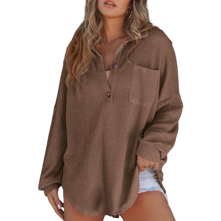 Kathryn – Casual Lightweight Button V-Neck Tunic Blouse