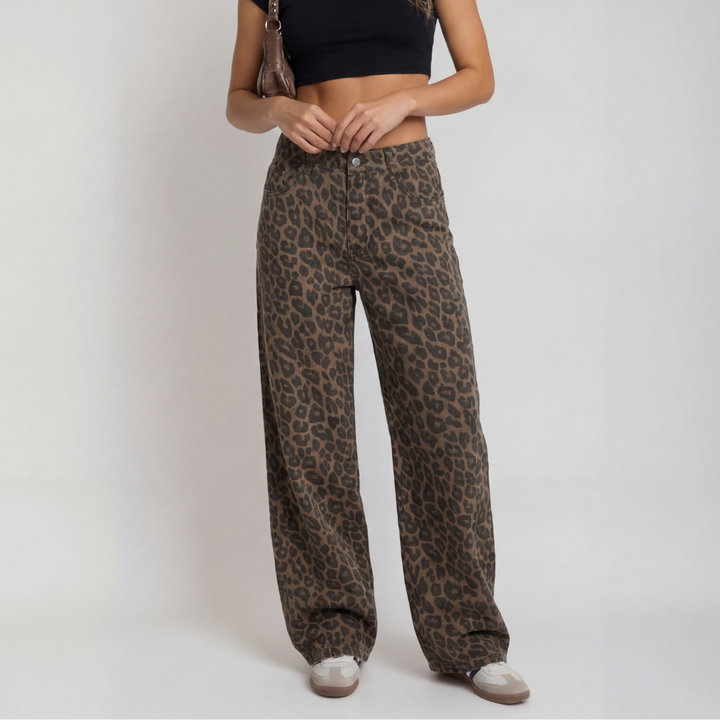 Penelope – Casual Leopard Print Wide Leg Trousers