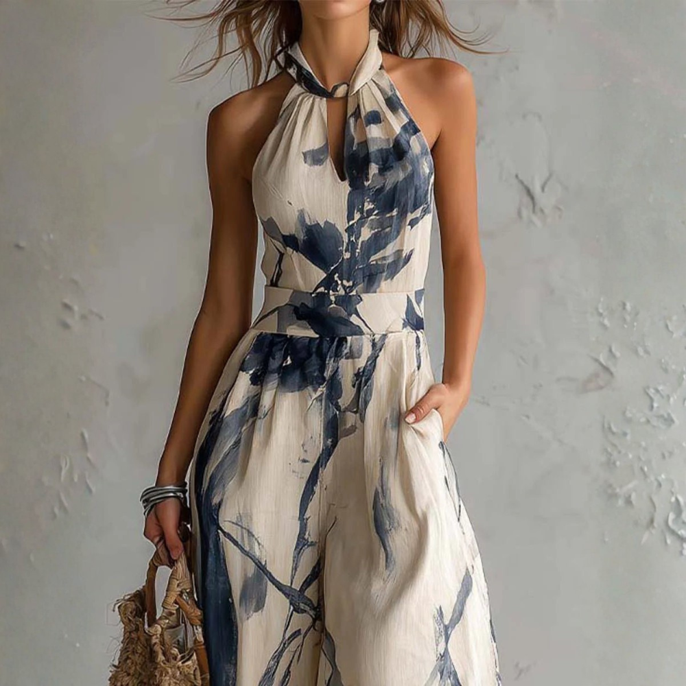 Giada – Wide Leg Halter Printed Jumpsuit