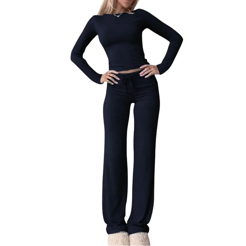Cecily – Slim Fit Long Sleeve Crop Tee and Pants Matching Set