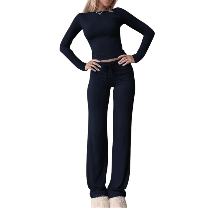 Cecily – Slim Fit Long Sleeve Crop Tee and Pants Matching Set