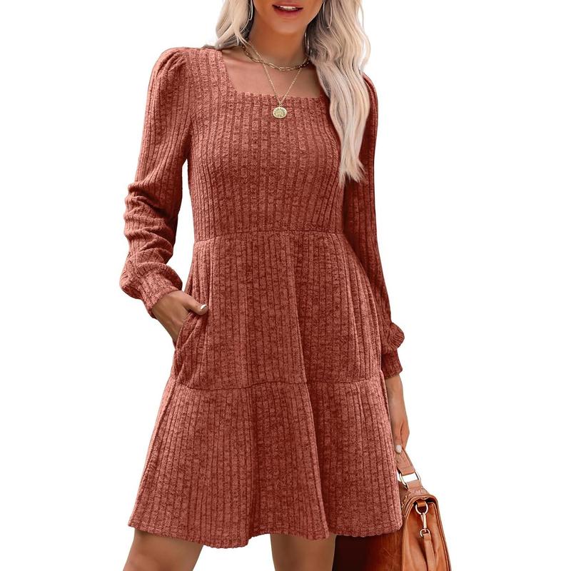 Eliza – Cosy Square Neck Long Sleeve Babydoll Sweater Dress
