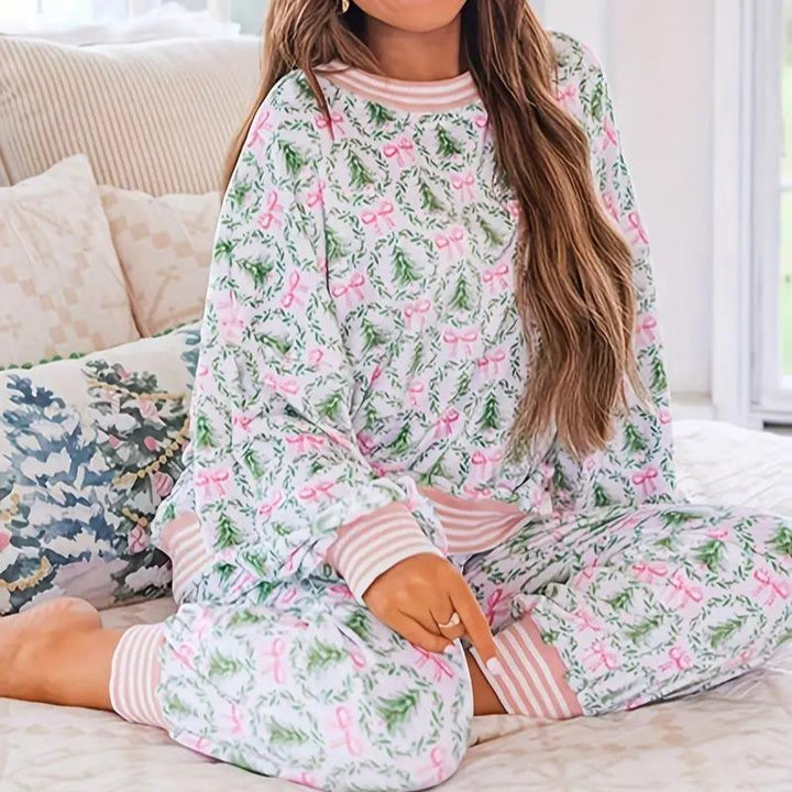 Deirdre – Casual Striped V-Neck Long Sleeve and Pants Set