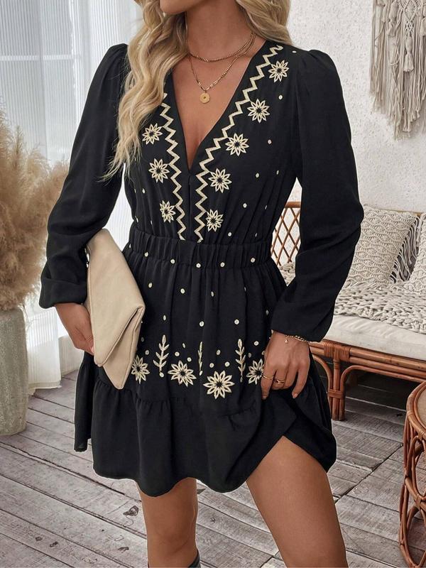 Lottie – Elegant Embroidered Long Sleeve Casual Dress