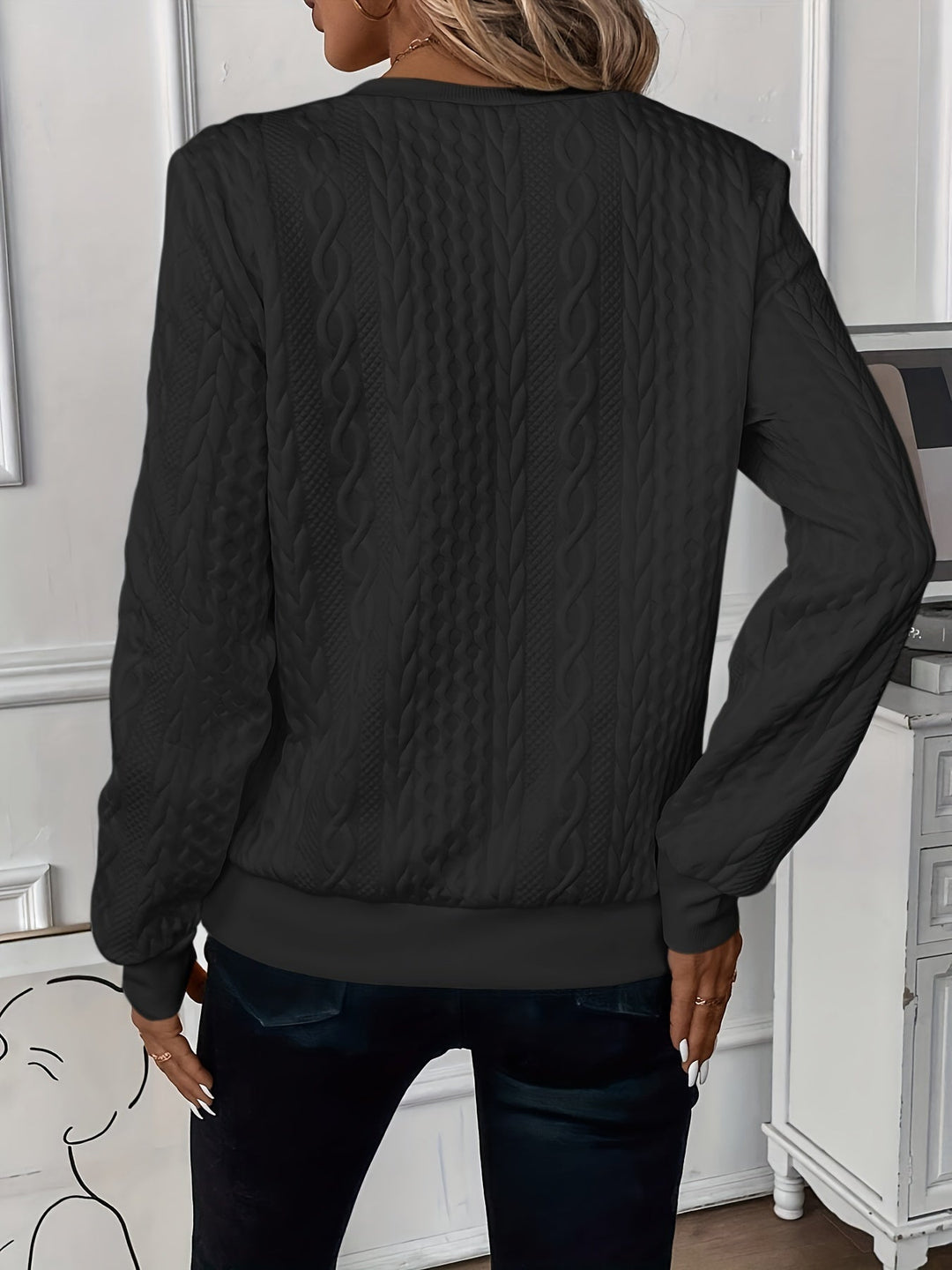 Frances – Bow Print Round Neck Knit Pullover
