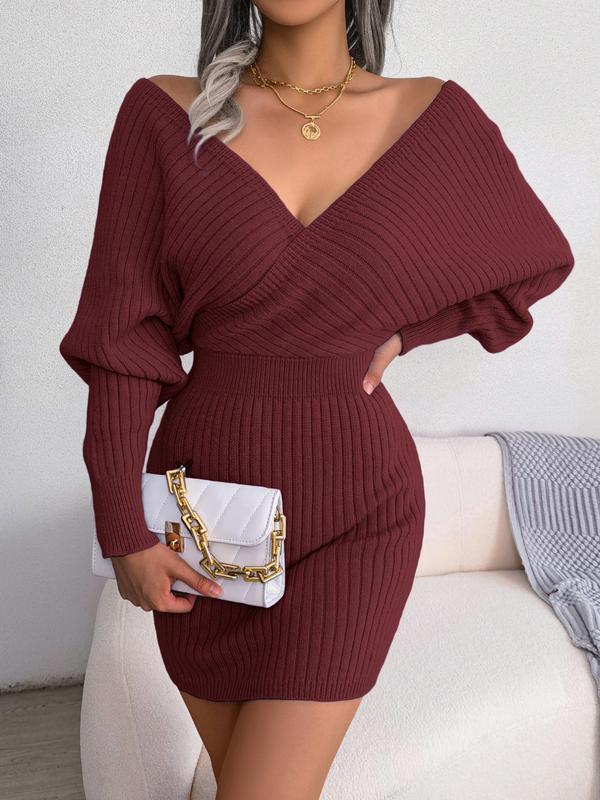Cheryl – Wrapped V-Neck Slim Fit Long Sleeve Sweater Dress