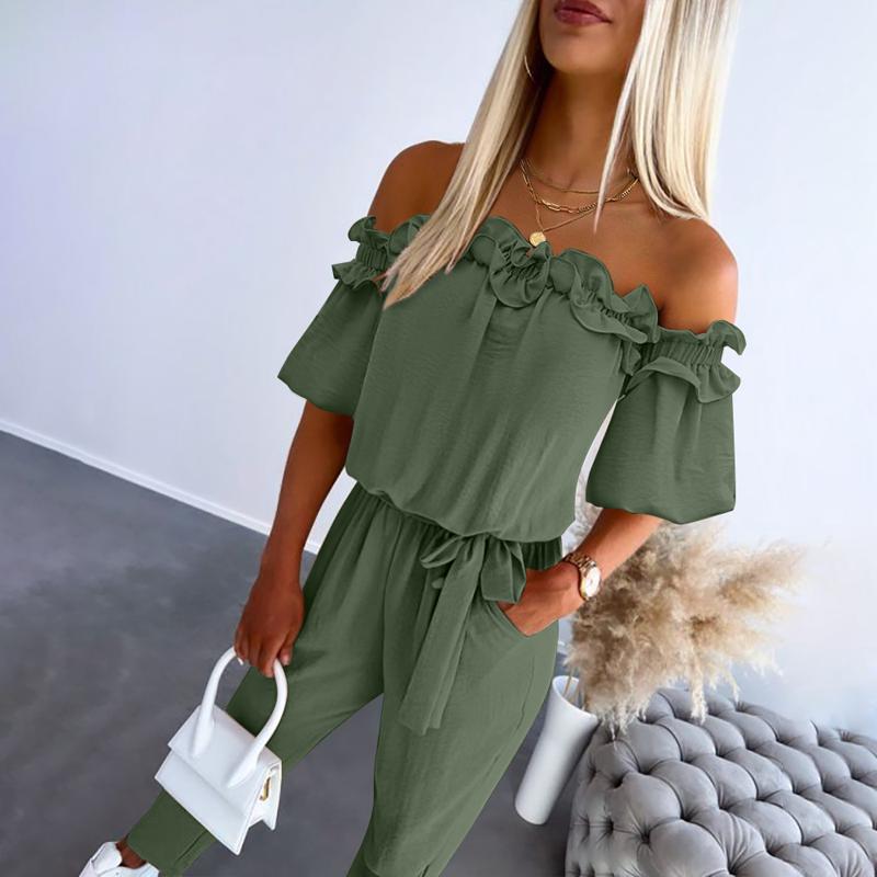 Josie – Chic Off Shoulder Frill Tie-Waist Jumpsuit