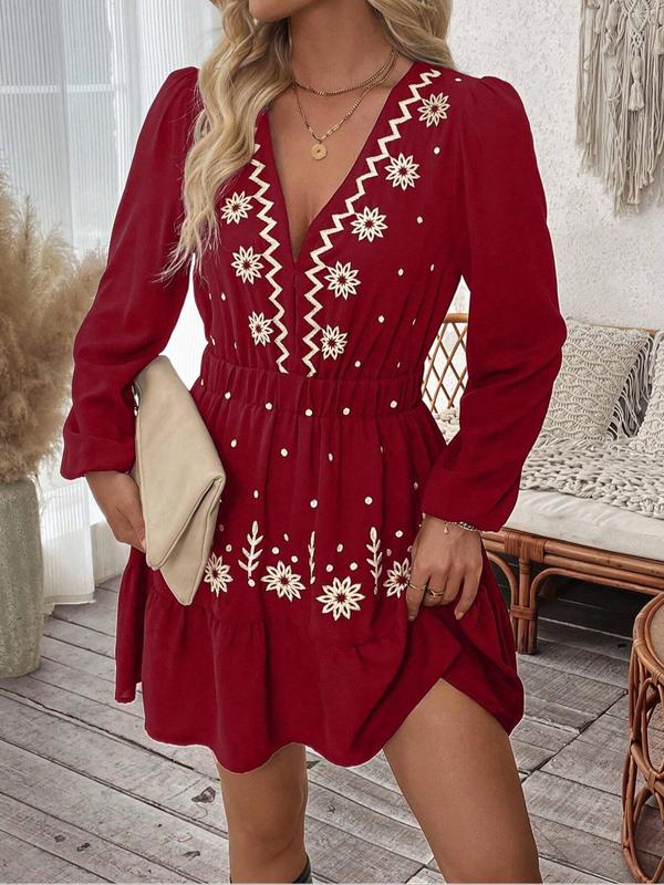 Lottie – Elegant Embroidered Long Sleeve Casual Dress