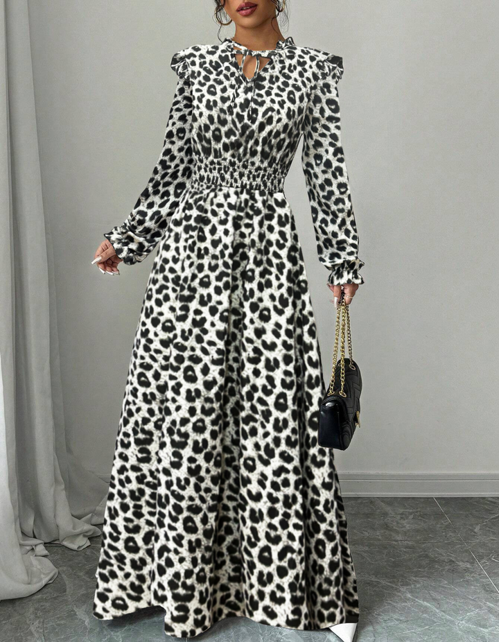 Sally – Elegant Long Sleeve Floral Print A-Line Dress