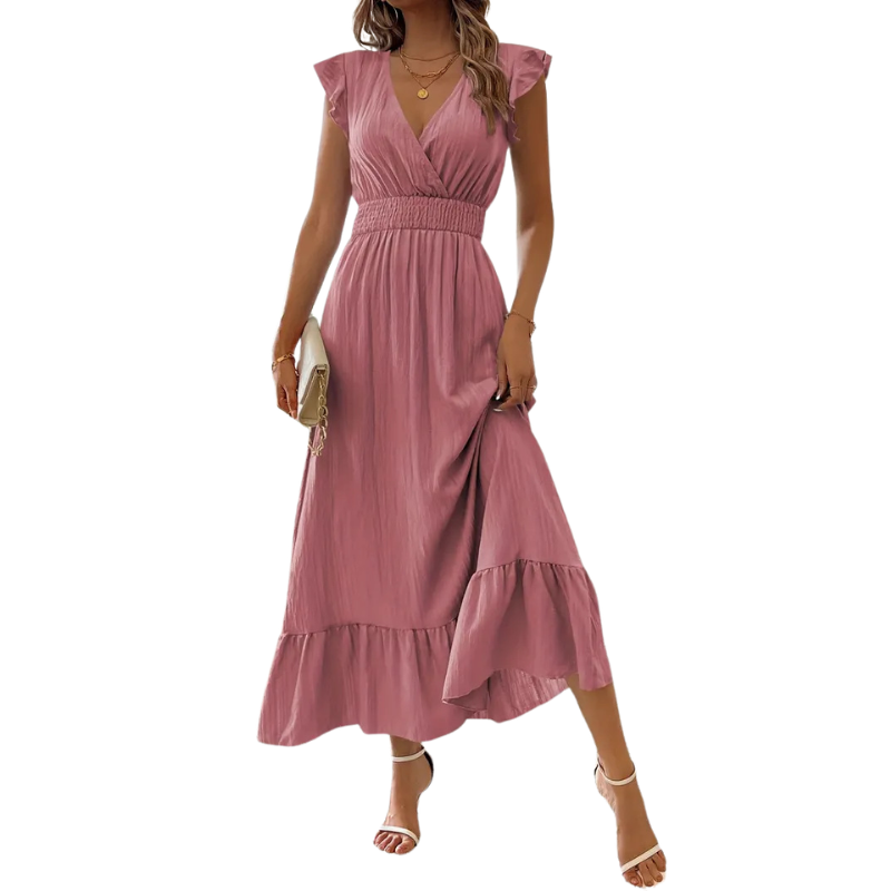 Teresa – Elegant Shirred V-Neck Maxi Dress