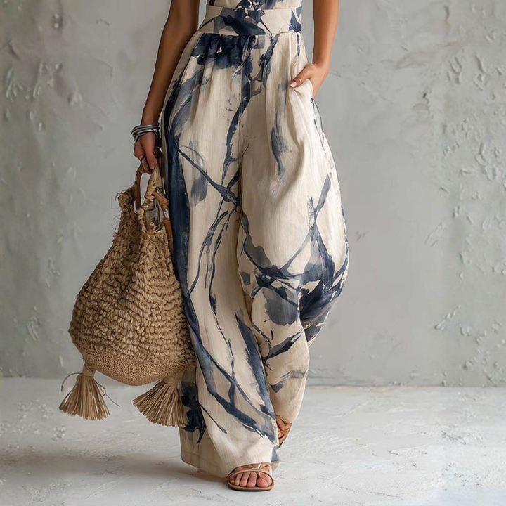 Giada – Wide Leg Halter Printed Jumpsuit
