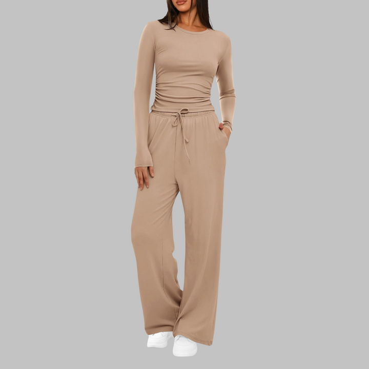 Nancy – Casual Long Sleeve Top and Wide Leg Pants Set