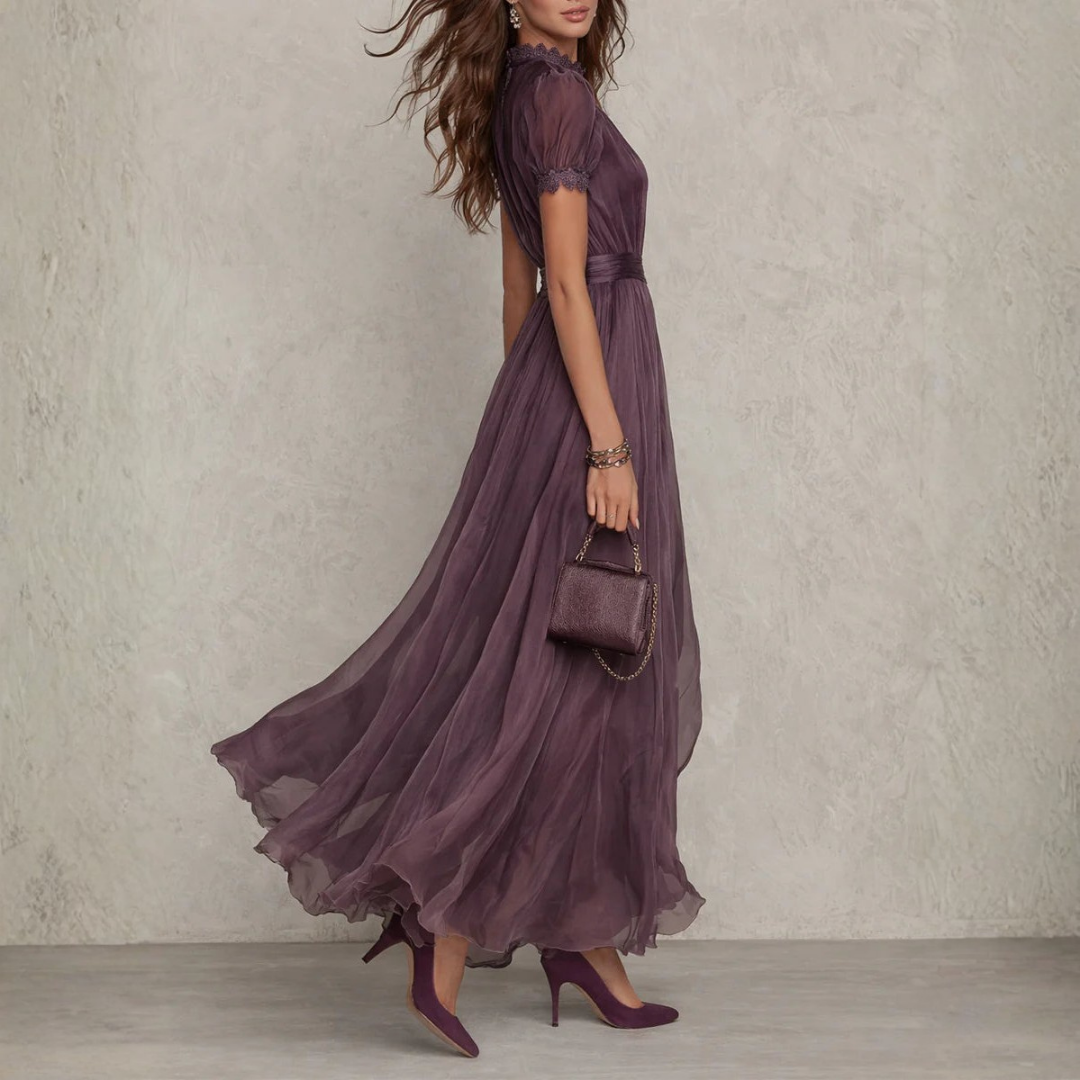 Audrey – Lace Trim Chiffon Maxi Dress