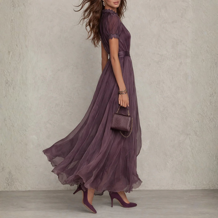 Audrey – Lace Trim Chiffon Maxi Dress