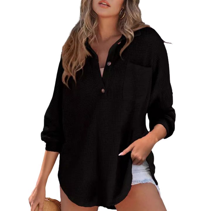 Kathryn – Casual Lightweight Button V-Neck Tunic Blouse