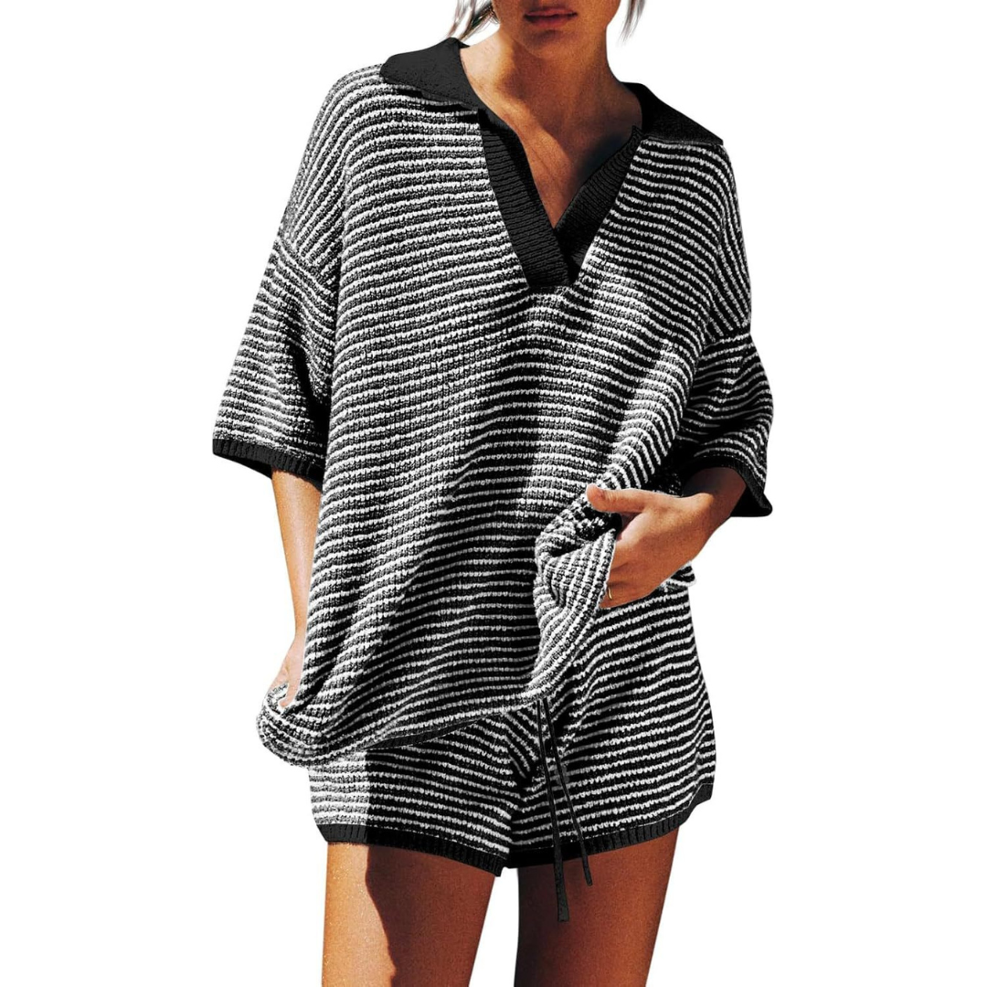 Anthea – Casual Striped Knit Summer Two-Piece Set