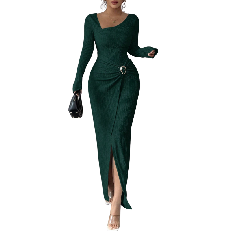 Anthea – Stylish Solid Colour Twisted Long Dress