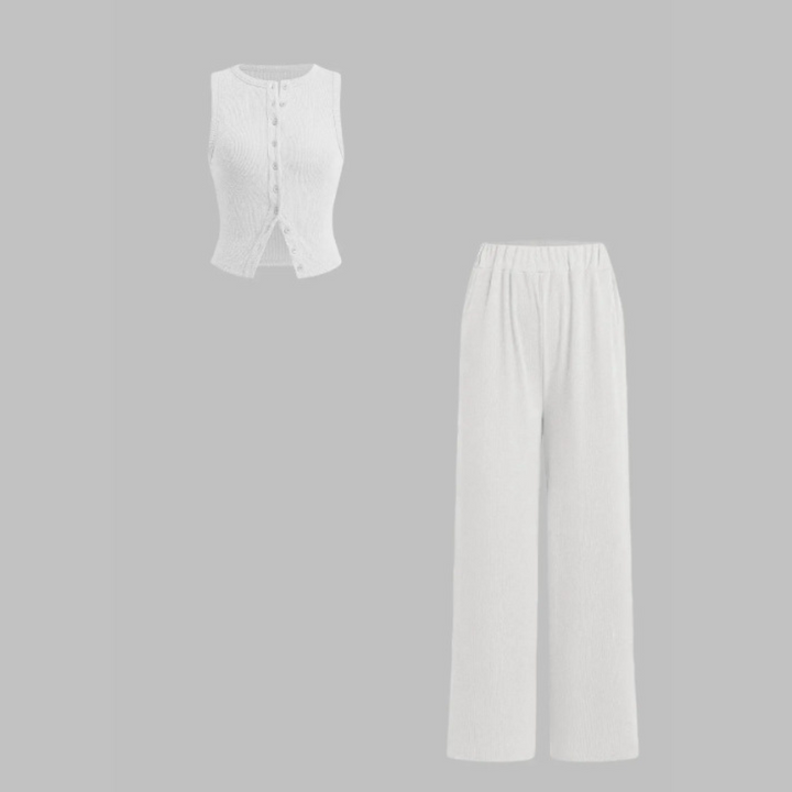 Claire – Elegant Ribbed Button Tank and Pants Set