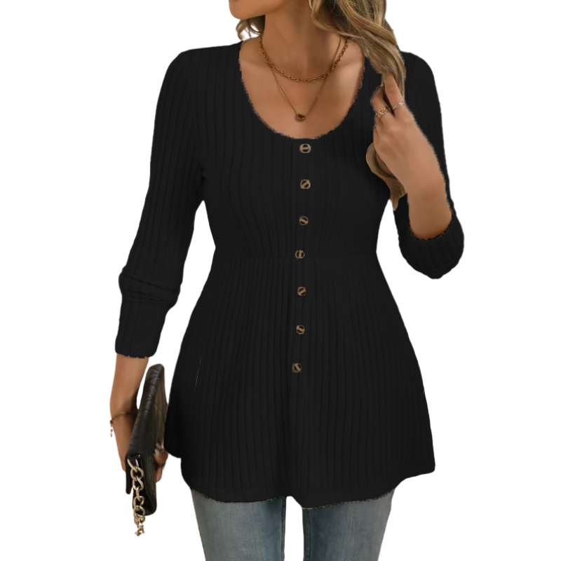 Betty – Elegant Shirred Waist Long Sleeve Dress