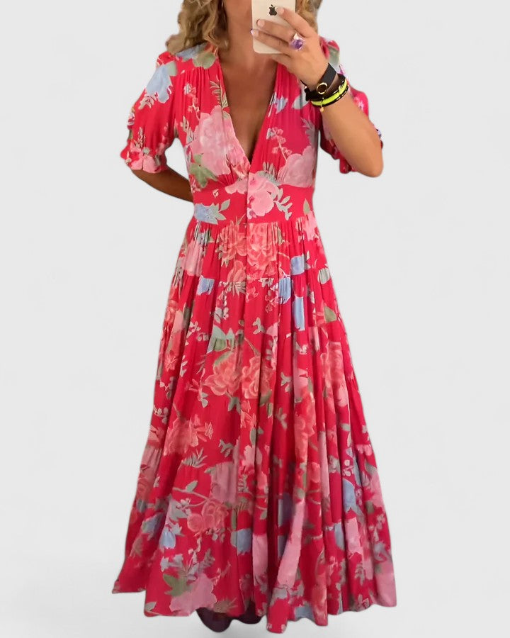 Deirdre – Floral Maxi Dress with V Neckline