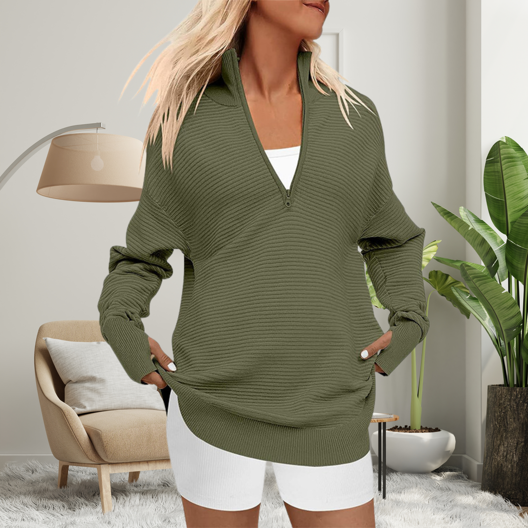 Quinn – Cosy Long Sleeve Quarter Zip Collared Pullover Sweater