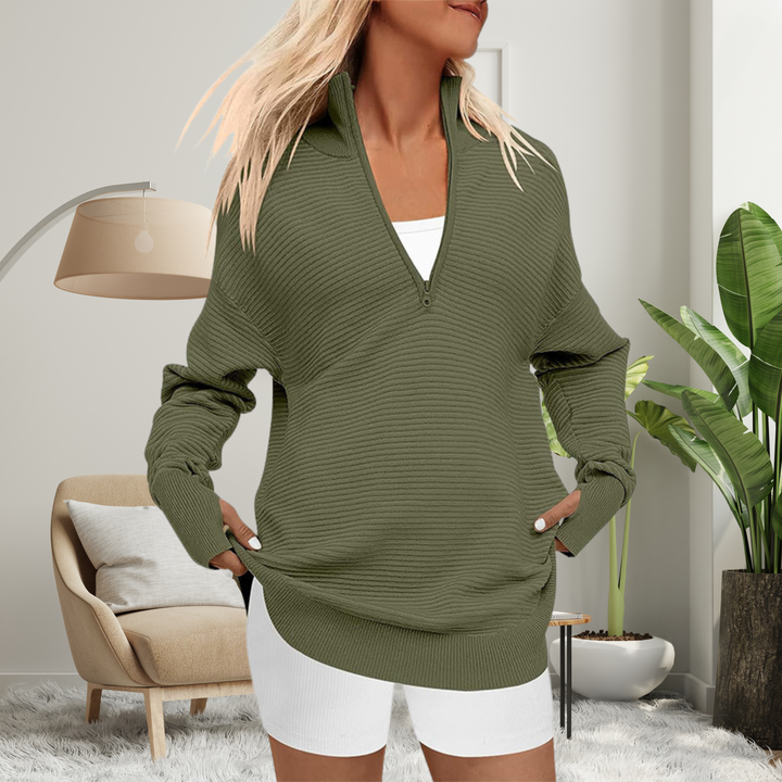 Quinn – Cosy Long Sleeve Quarter Zip Collared Pullover Sweater