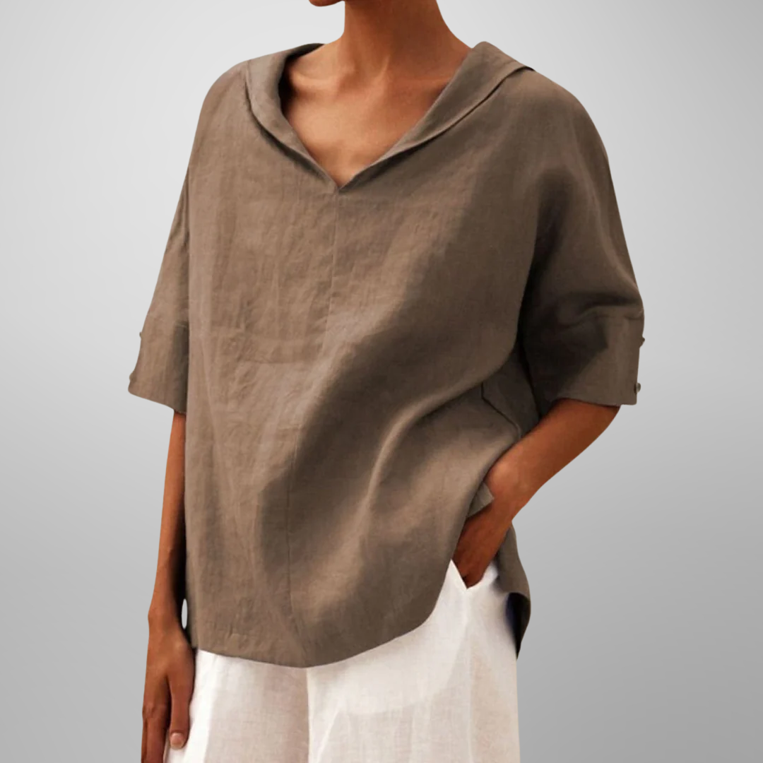 Jean – Casual Button V-Neck Long Sleeve Oversized Blouse