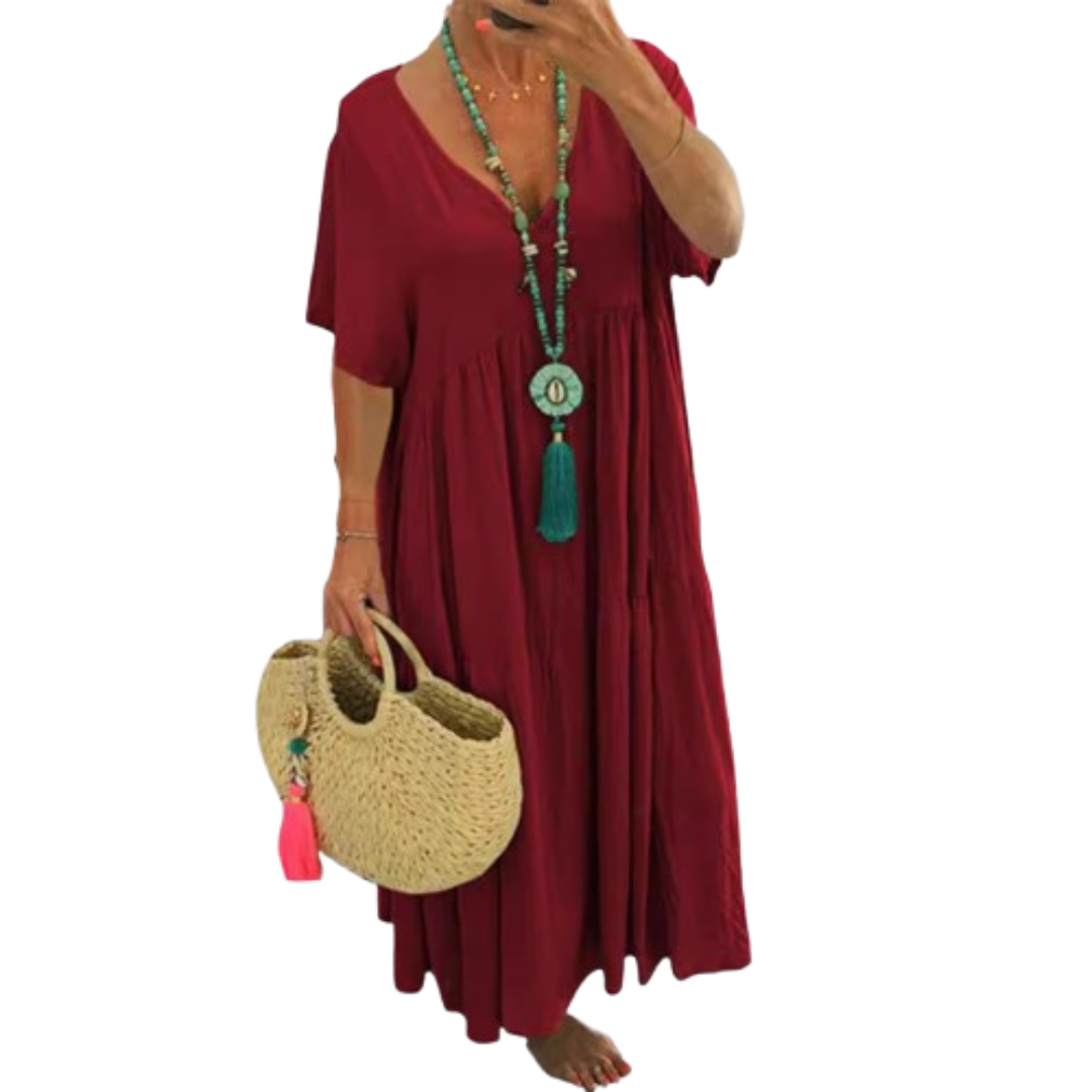 Deirdre – Comfy V-Neck Casual Ruffle Boho Dress