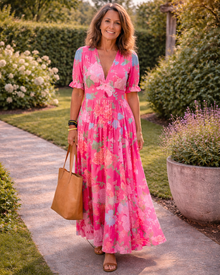 Selina – Sleeveless V-Neck Floral Midi Dress