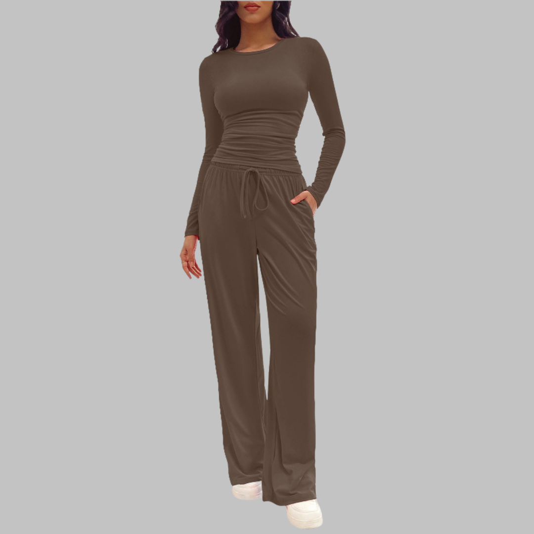 Sonia – Casual Long Sleeve Top and Wide Leg Pants Set