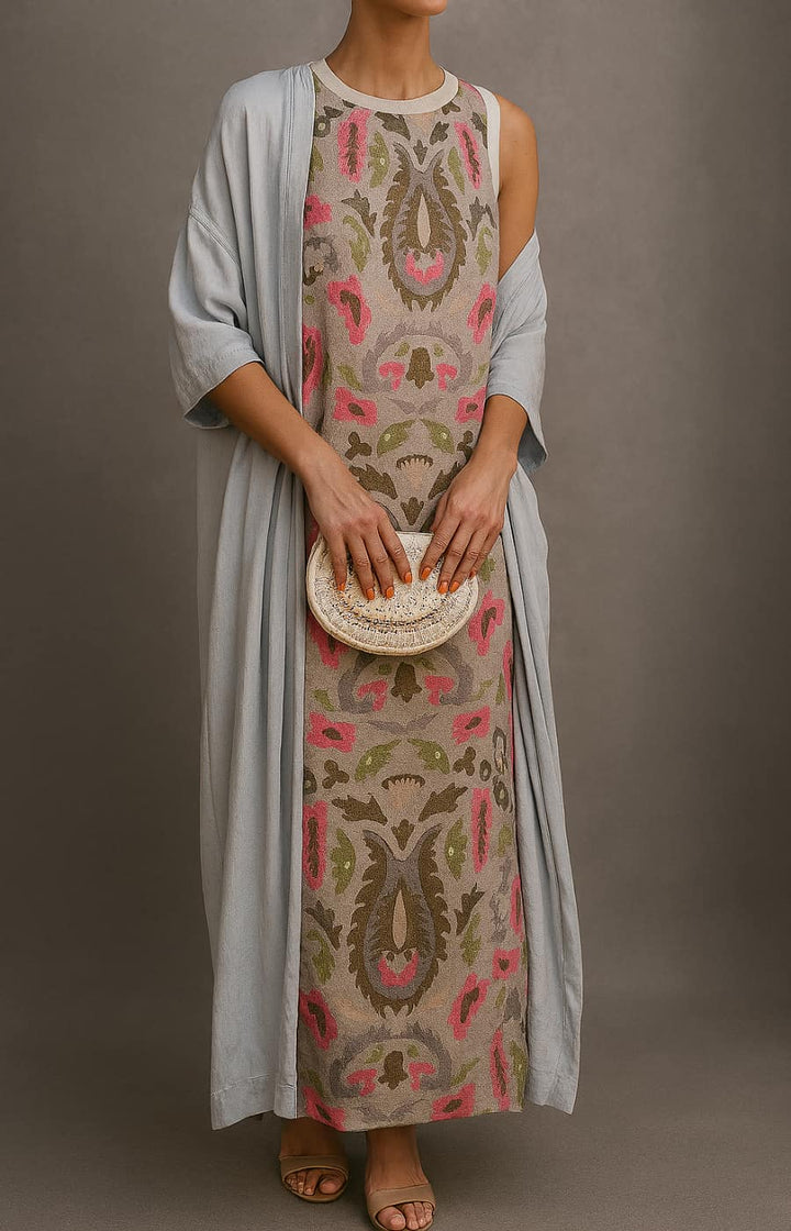 Pamela – Printed Maxi Dress and Vest Set