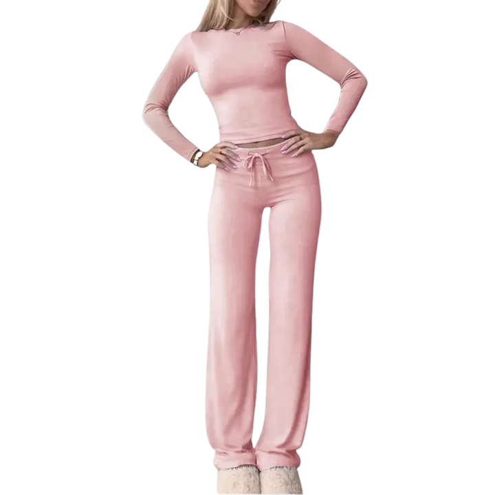 Cecily – Slim Fit Long Sleeve Crop Tee and Pants Matching Set