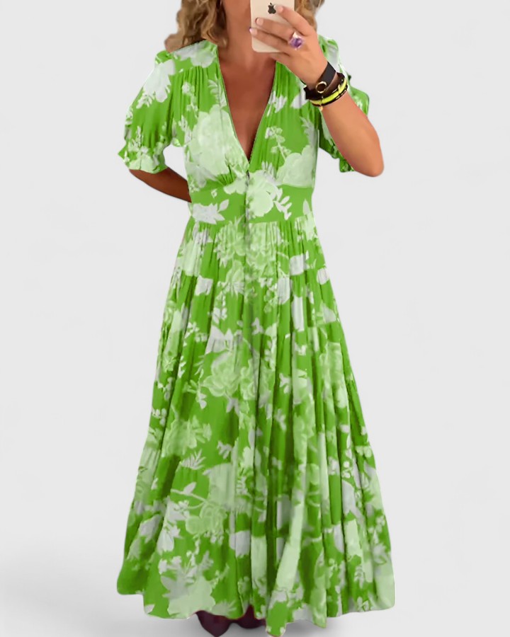 Minelda – Floral Maxi Dress with V Neckline