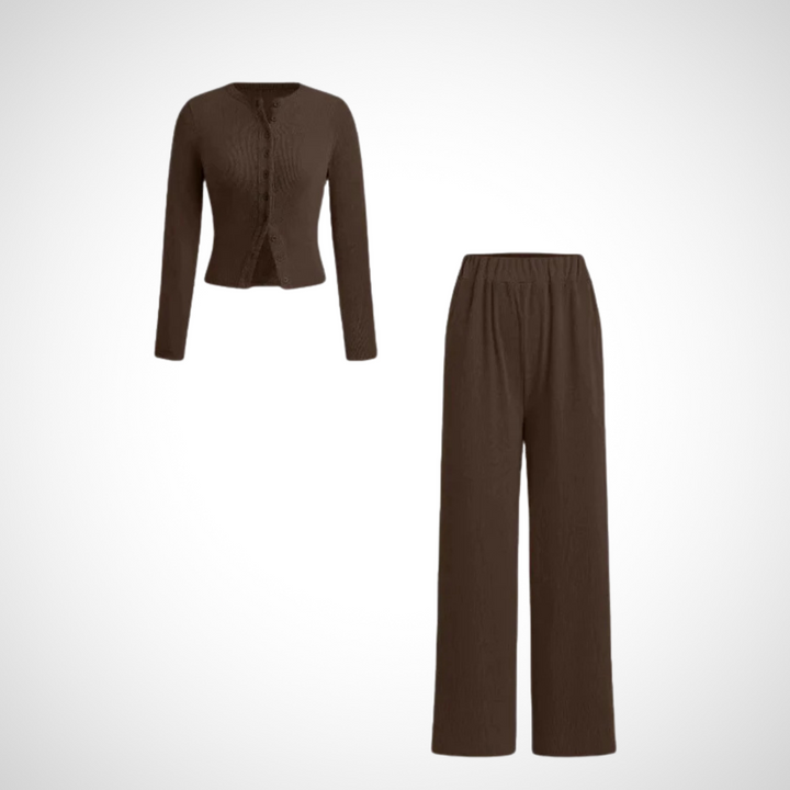 Teresa – Comfy Button Front Long Sleeve Top and Pants Set