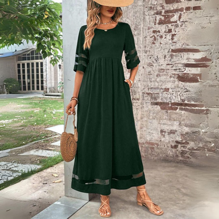 Aubrey – Empire Waist Maxi Dress with Mesh Details