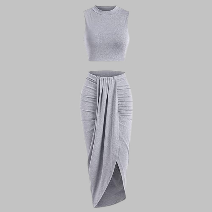 Manuela – Elegant Pleated Slit Long Skirt Set