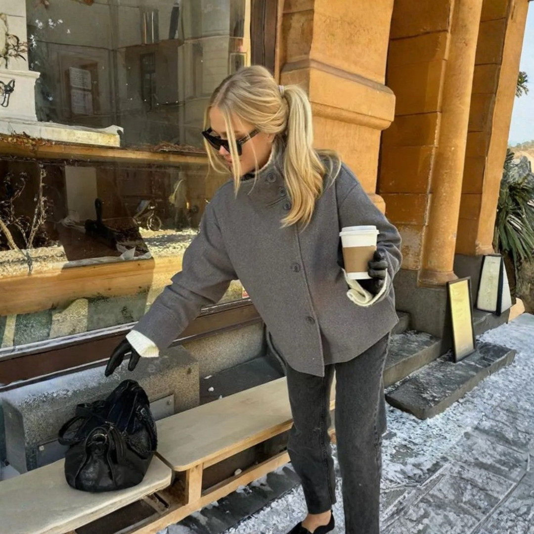 Gloria – Chic Stand-Up Collar Long Sleeve Button Down Coat