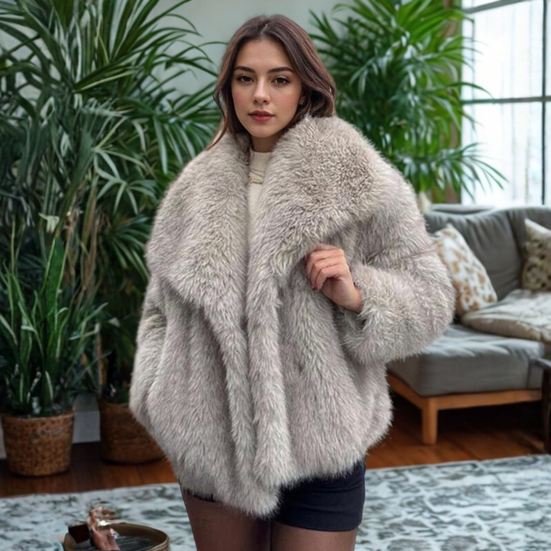 Deirdre – Classy Long Sleeve Collared Fuzzy Coat